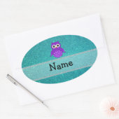 Persoonlijke naam owl turquoise glitter ovale sticker (Envelop)