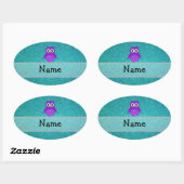 Persoonlijke naam owl turquoise glitter ovale sticker (Vel)