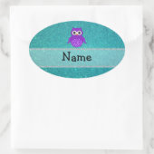 Persoonlijke naam owl turquoise glitter ovale sticker (Tas)
