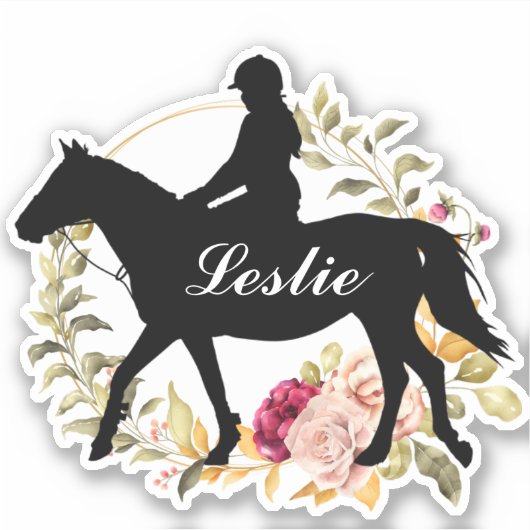Persoonlijke naam paard Silhouette Equestrian Sticker (Voorkant)