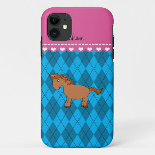 Persoonlijke naam Paardenhemelblauwe argyle iPhone 11 Hoesje