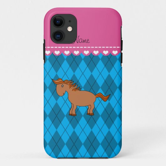 Persoonlijke naam Paardenhemelblauwe argyle Case-Mate iPhone Case (Achterkant)
