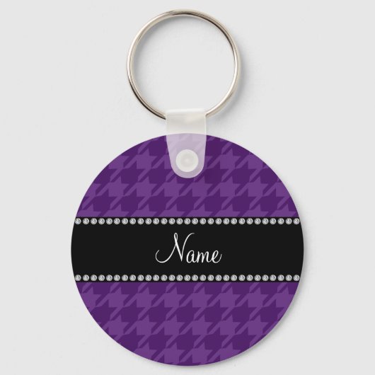 Persoonlijke naam paars houndstooth patroon sleutelhanger (Voorkant)