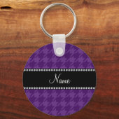 Persoonlijke naam paars houndstooth patroon sleutelhanger (Voorkant)