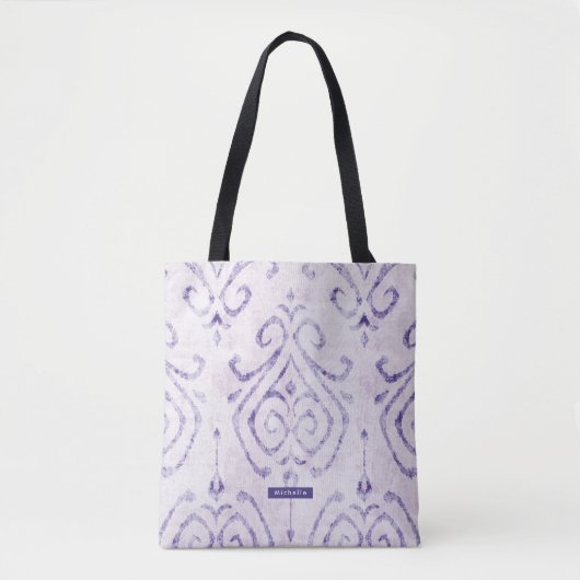 Persoonlijke naam paars Ikat Pattern Bridesmaid Tote Bag (Voorkant)