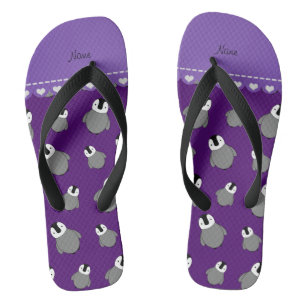 Persoonlijke naam paarse baby pinguïns teenslippers