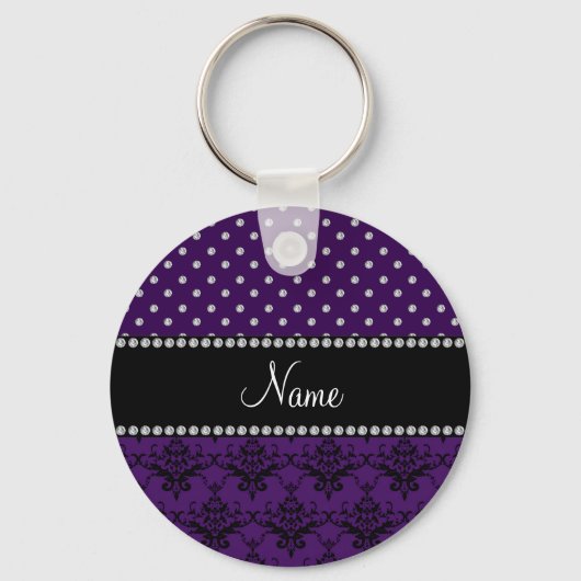 Persoonlijke naam paarse damask paarse diamanten sleutelhanger (Voorkant)