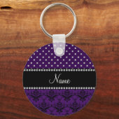 Persoonlijke naam paarse damask paarse diamanten sleutelhanger (Voorkant)