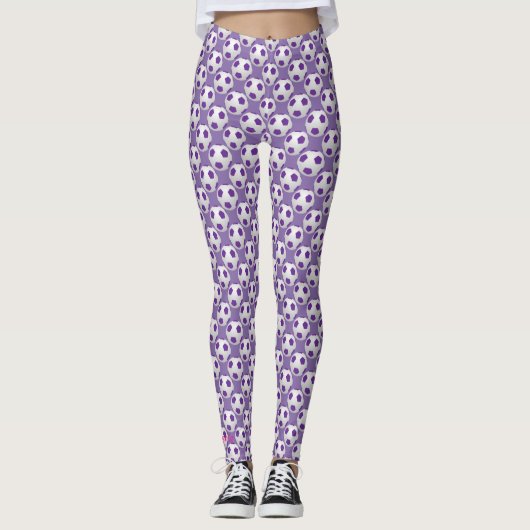 Persoonlijke naam Paarse en witte Voetballen Leggings (Voorkant)