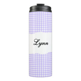Persoonlijke naam paarse Gingham-patroon Thermosbeker