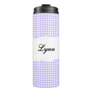Persoonlijke naam paarse Gingham-patroon Thermosbeker