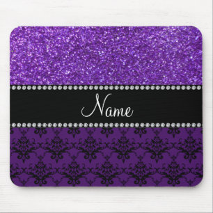Persoonlijke naam paarse glitter damask muismat