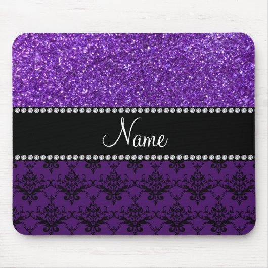 Persoonlijke naam paarse glitter damask muismat (Voorkant)