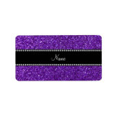 Persoonlijke naam paarse glitter etiket (Voorkant)