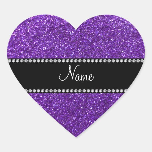 Persoonlijke naam paarse glitter hart sticker (Voorkant)