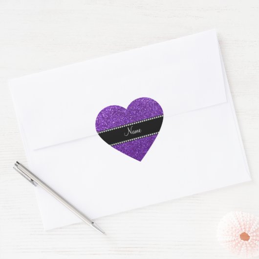 Persoonlijke naam paarse glitter hart sticker (Envelop)
