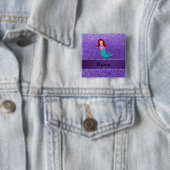 Persoonlijke naam paarse glitter vierkante button 5,1 cm (In situ)
