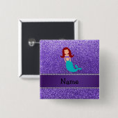 Persoonlijke naam paarse glitter vierkante button 5,1 cm (Voorkant /achterkant)