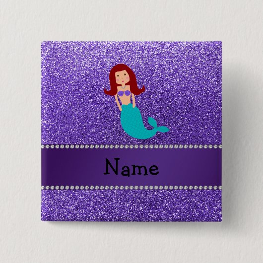 Persoonlijke naam paarse glitter vierkante button 5,1 cm (Voorkant)