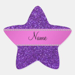 Persoonlijke naam paarse glitterdiamanten ster sticker