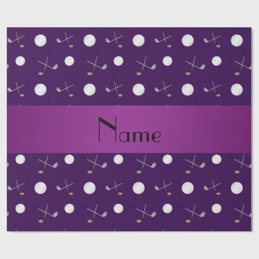 Persoonlijke naam paarse golfballen cadeaupapier (Vlak)