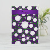 Persoonlijke naam paarse golfballen t-shirt kaart (Staand voorkant)