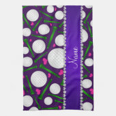 Persoonlijke naam paarse golfballen t - shirts har theedoek (Verticaal)
