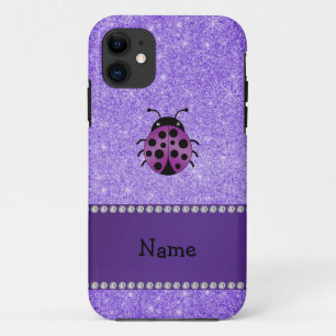 Persoonlijke naam paarse ladybug paarse glitter iPhone 11 hoesje