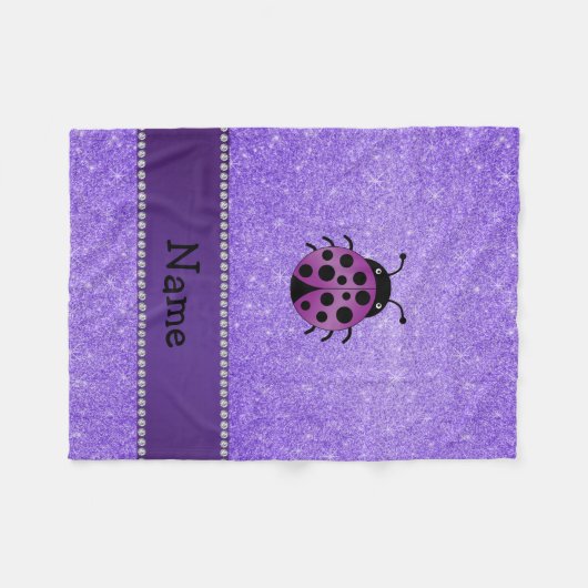 Persoonlijke naam paarse ladybug paarse glitter fleece deken (Voorkant (Horizontaal))
