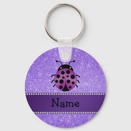 Persoonlijke naam paarse ladybug paarse glitter sleutelhanger (Voorkant)