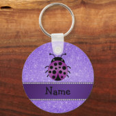 Persoonlijke naam paarse ladybug paarse glitter sleutelhanger (Voorkant)