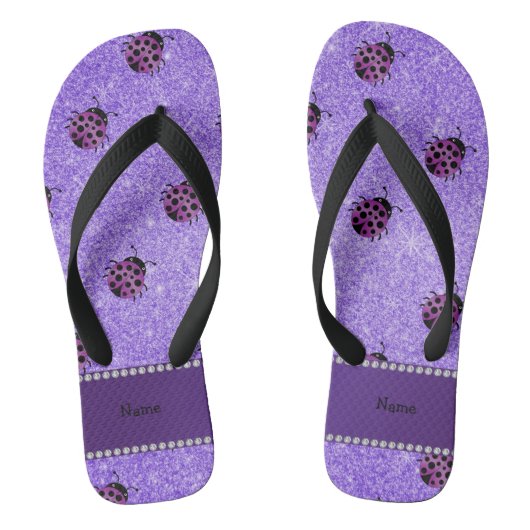 Persoonlijke naam paarse ladybug paarse glitter teenslippers (Voetbed)