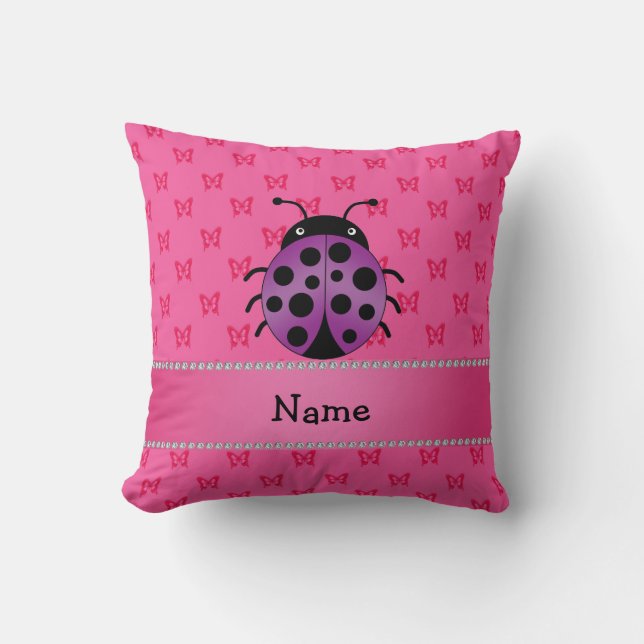 Persoonlijke naam paarse ladybug roze butterflies kussen (Voorkant)