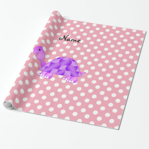 Persoonlijke naam paarse schildpadroze stippen cadeaupapier