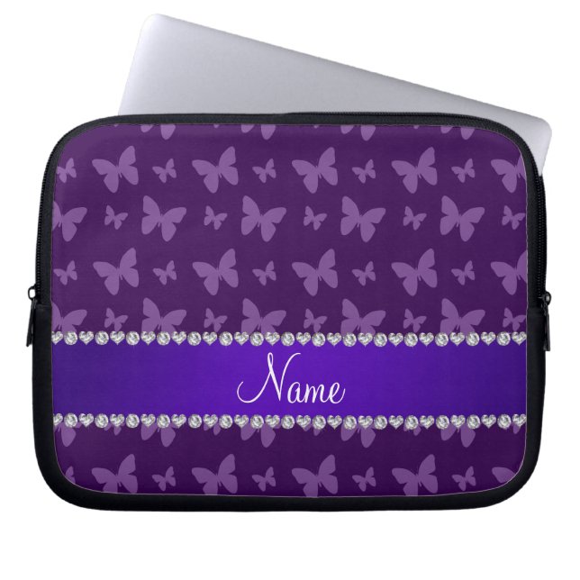 Persoonlijke naam paarse vlinders laptop sleeve (Voorkant)