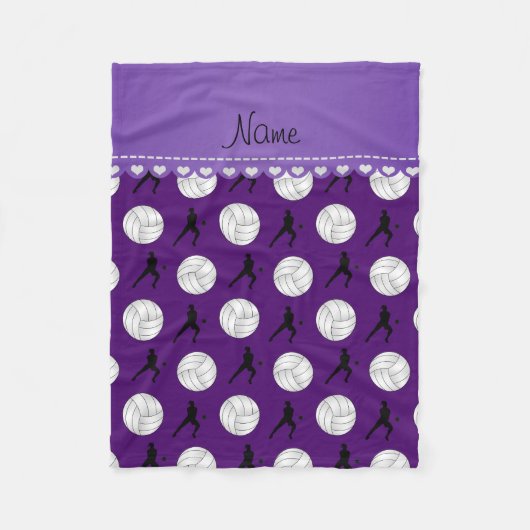 Persoonlijke naam paarse volleybalsilhouettes fleece deken (Voorkant)