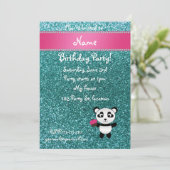Persoonlijke naam panda cupcake turquoise glitter kaart (Staand voorkant)