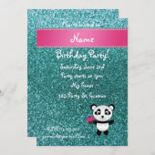 Persoonlijke naam panda cupcake turquoise glitter kaart (Voorkant / Achterkant)