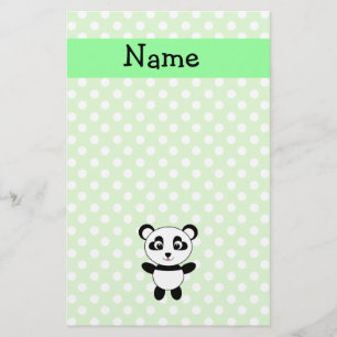 Persoonlijke naam panda-groene polka-punten briefpapier