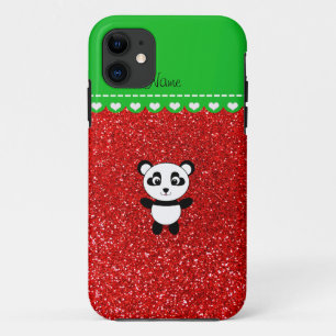 Persoonlijke naam panda neon red glitter iPhone 11 hoesje