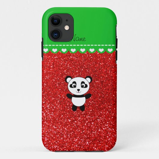 Persoonlijke naam panda neon red glitter Case-Mate iPhone case (Achterkant)