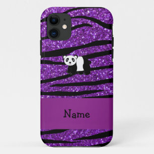 Persoonlijke naam panda paarse glitter zebra Case-Mate iPhone case