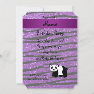 Persoonlijke naam panda paarse glitter zebra kaart