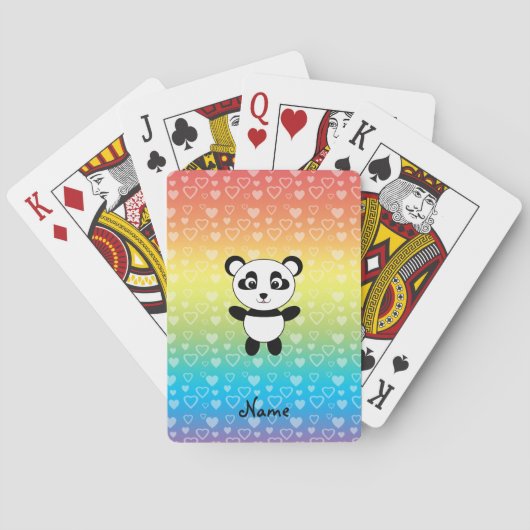 Persoonlijke naam panda regenboogharten speelkaarten (Achterkant)