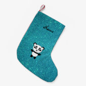 Persoonlijke naam panda turquoise glitter kleine kerstsok (Voorkant (Hangend))