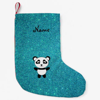 Persoonlijke naam panda turquoise glitter kleine kerstsok