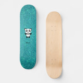 Persoonlijke naam panda turquoise glitter persoonlijk skateboard (Voorkant)