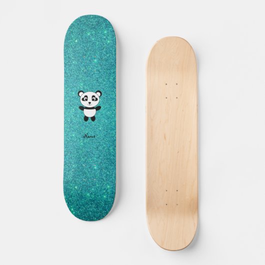 Persoonlijke naam panda turquoise glitter persoonlijk skateboard (Voorkant)