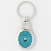 Persoonlijke naam panda turquoise glitter sleutelhanger (Voorkant)