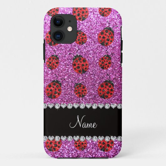 Persoonlijke naam pastel paarse glitter ladybug Case-Mate iPhone case (Achterkant)